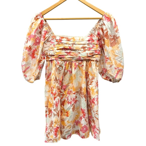 Abercrombie & Fitch Dresses & Skirts - Abercrombie & Fitch Babydoll Dress Women's S Peach Pink Floral Puff Sleeve Mini